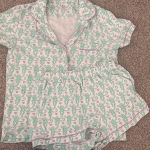Roller Rabbit White and Green Monkey Print Kids Pajama Set